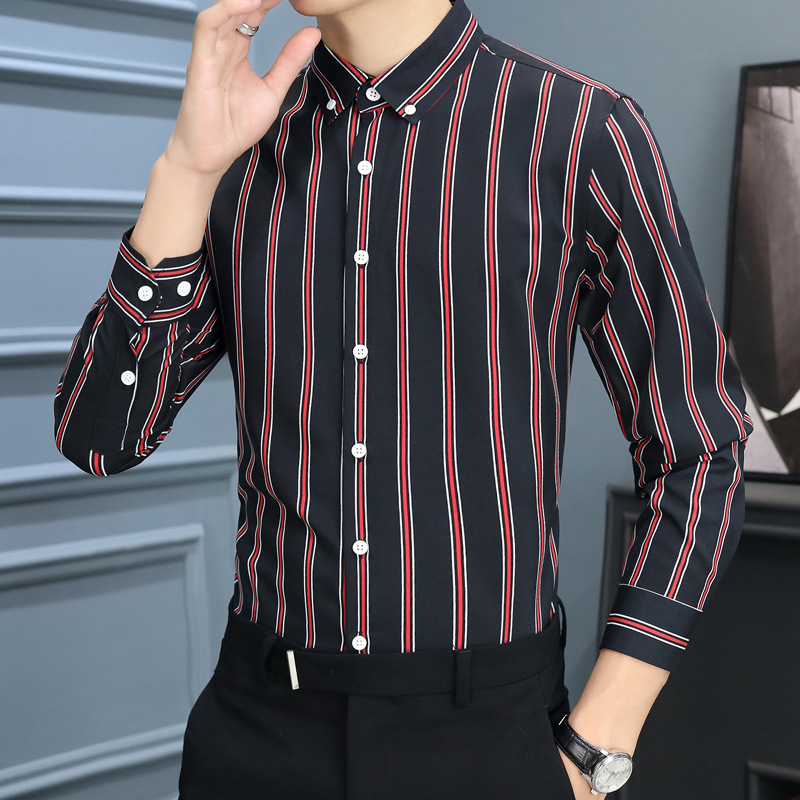 CS131 긴 소매 검은 색과 빨간색 줄무늬
