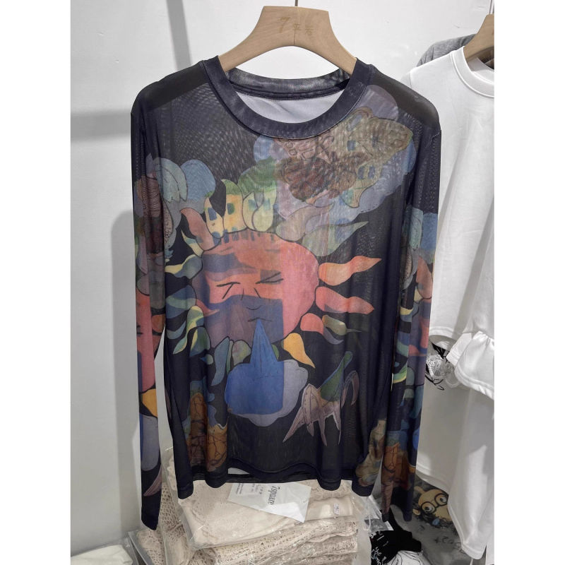 Colorful Graffiti Lightweight Long-Sleeved Mesh T-Shirt for Women 2025 Summer New Outer Wear Sun Protection Air-Conditioning Shirt Top Trendy Colorful Graffiti Lightweight Long-Sleeved Mesh T-Shirt for Women 2025 Summer New Outer Wear Sun Protection Air-Conditioning Shirt Top Trendy