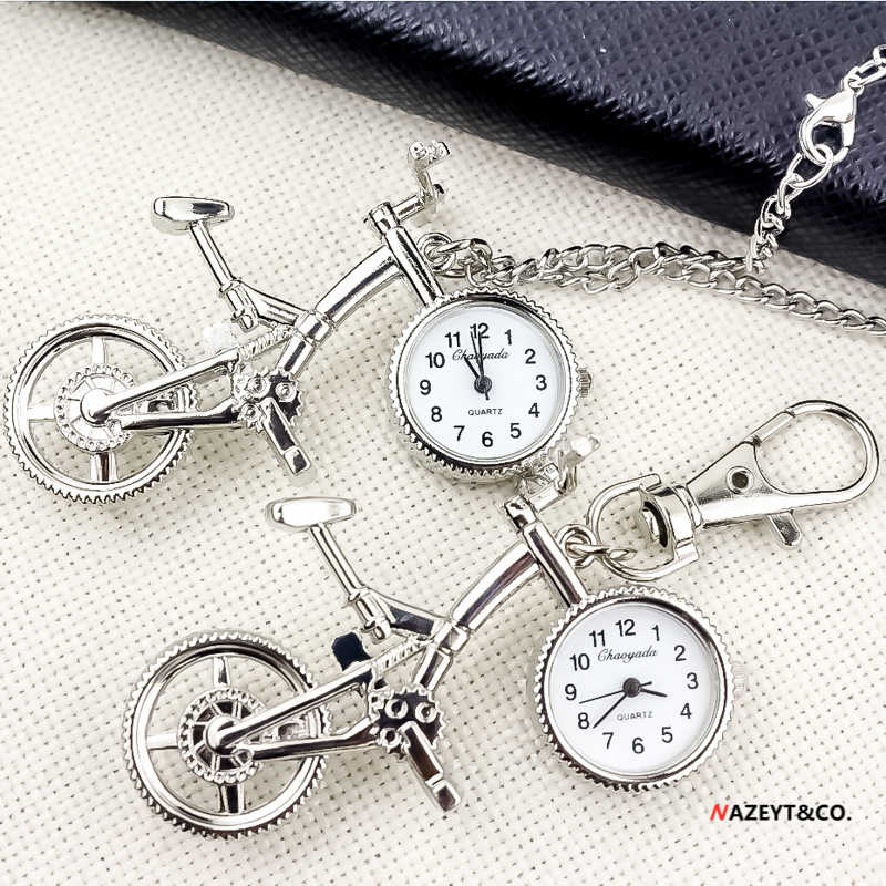 New Fashionable Personalized Bicycle Cartoon Pocket Watch Children's Necklace Bicycle Quartz Pocket Watch Boys and Girls School Bag Hanging Watch