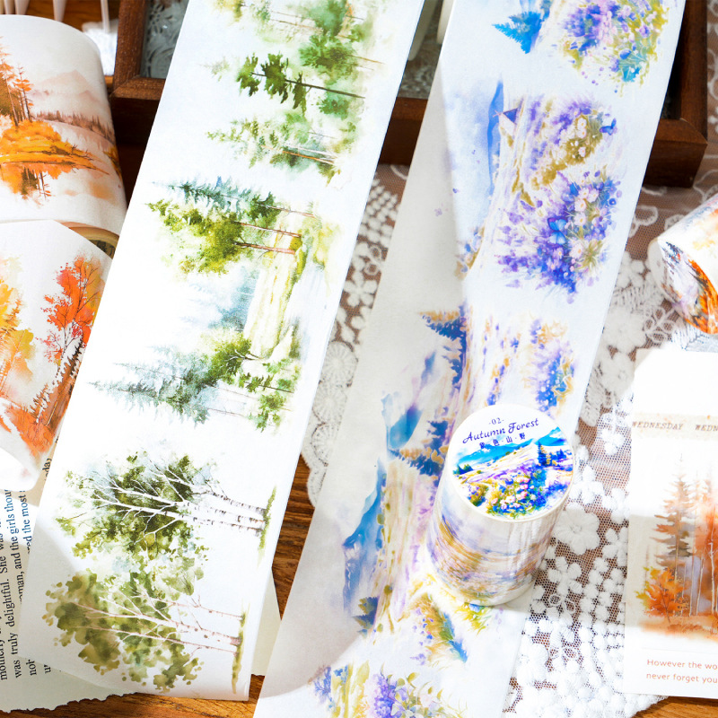 Crepúsculo largo ciclo y cinta adhesiva de papel serie de montañas salvajes bosques de plantas forestales decoración de mano cinta adhesiva collage