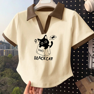 Girls' Pure Cotton Short-Sleeve Polo Shirt Summer Trendy Casual Versatile Student T-Shirt Top