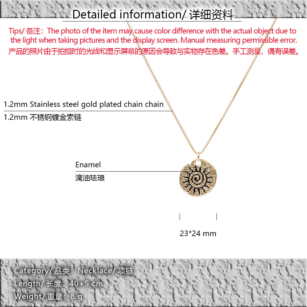 Retro Sun Oil Dropped Stainless Steel Necklace Wholesale Nihaojewelry display picture 1