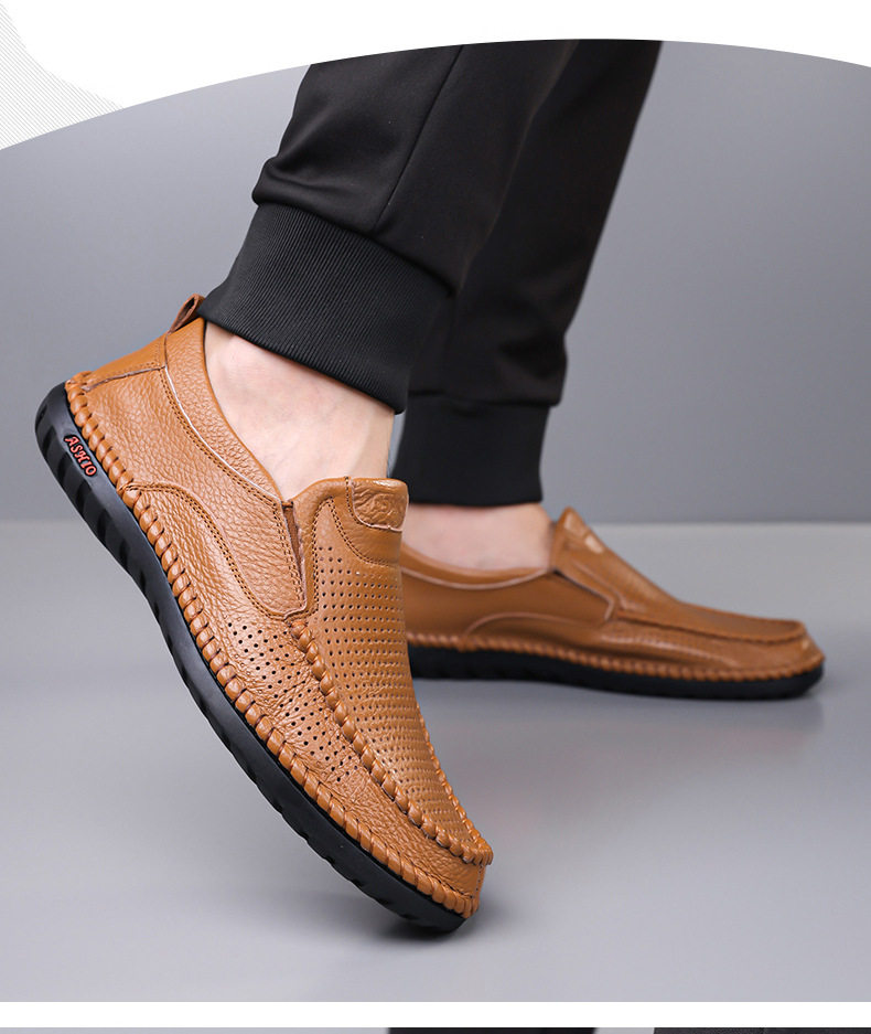 Dép sandal nam da bò thật thoáng khí lỗ rỗng, dép lê mùa hè gót thấp 1-3 cm — nâu, đen chi tiết 18