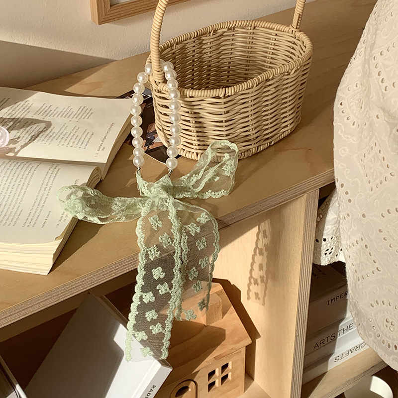 Pañuelo de seda de encaje, tira larga, sensación de alta calidad, nueva bolsa de toalla de seda, envoltura, bufanda decorativa, collar de perlas, cadena de clavícula