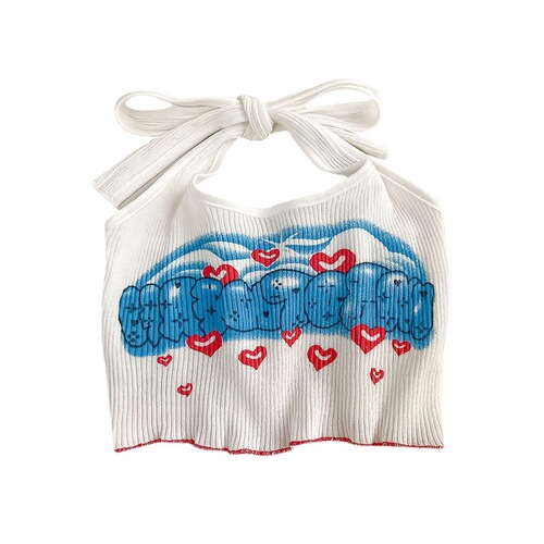 Summer Girls' Tank Top Strappy Baby Trendy Kids Personality Hip Brand Korean Version Heart Necklace Off-the-Shoulder Tank Top with Outerwear