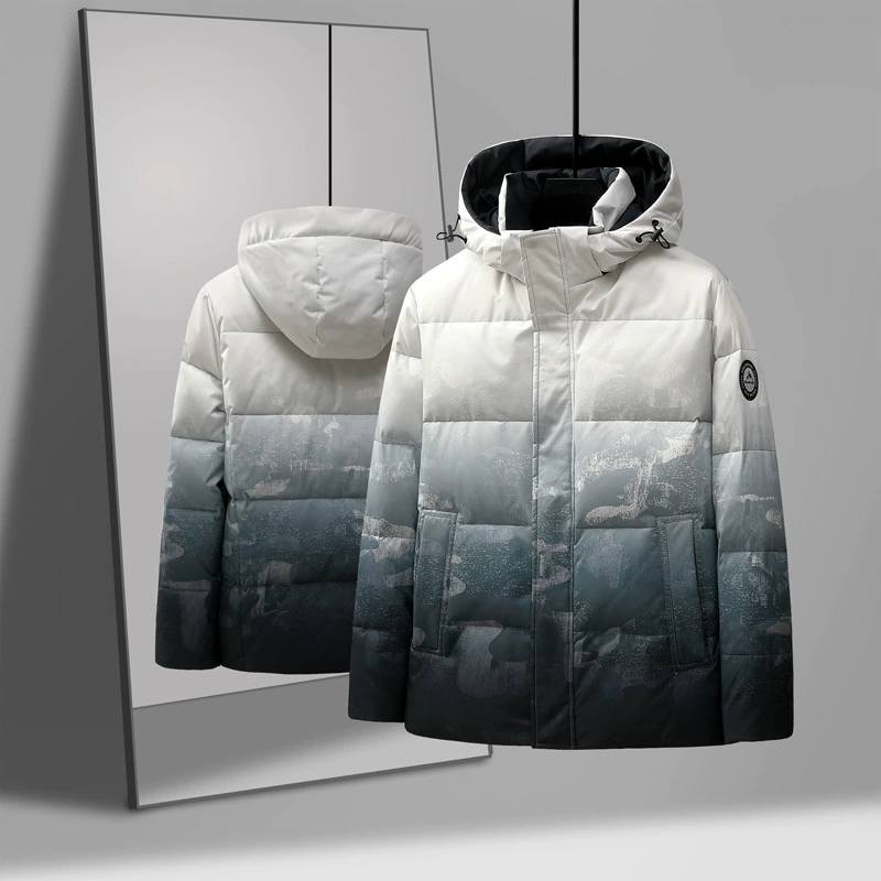Зимний мужской пуховик короткий градиентный цвет утолщенный теплый молодой студент на открытом воздухе белая утка пуховая новая куртка