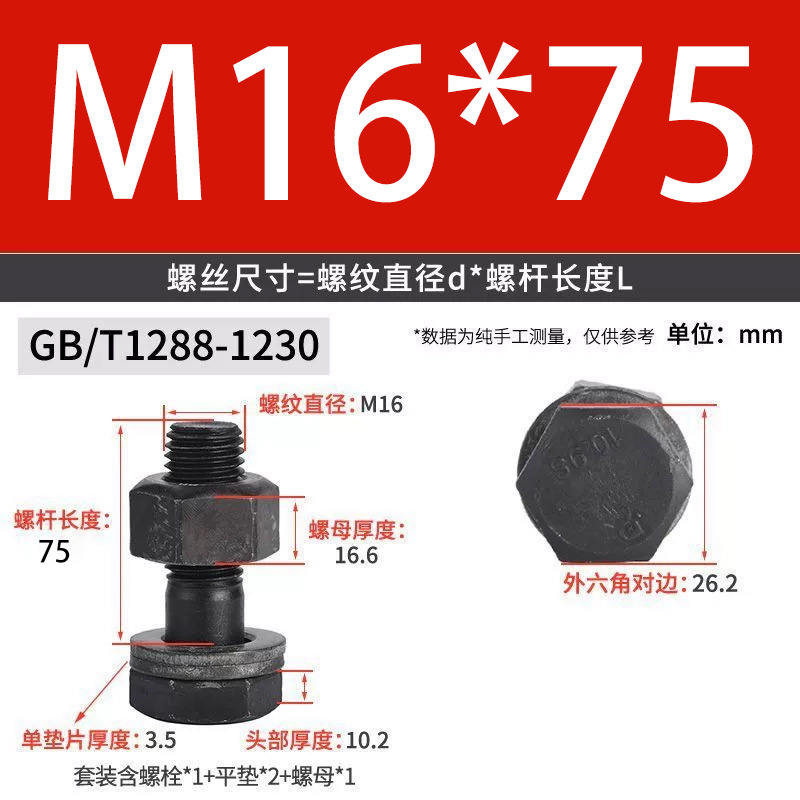 Болт шестигранный Fly more M16x75