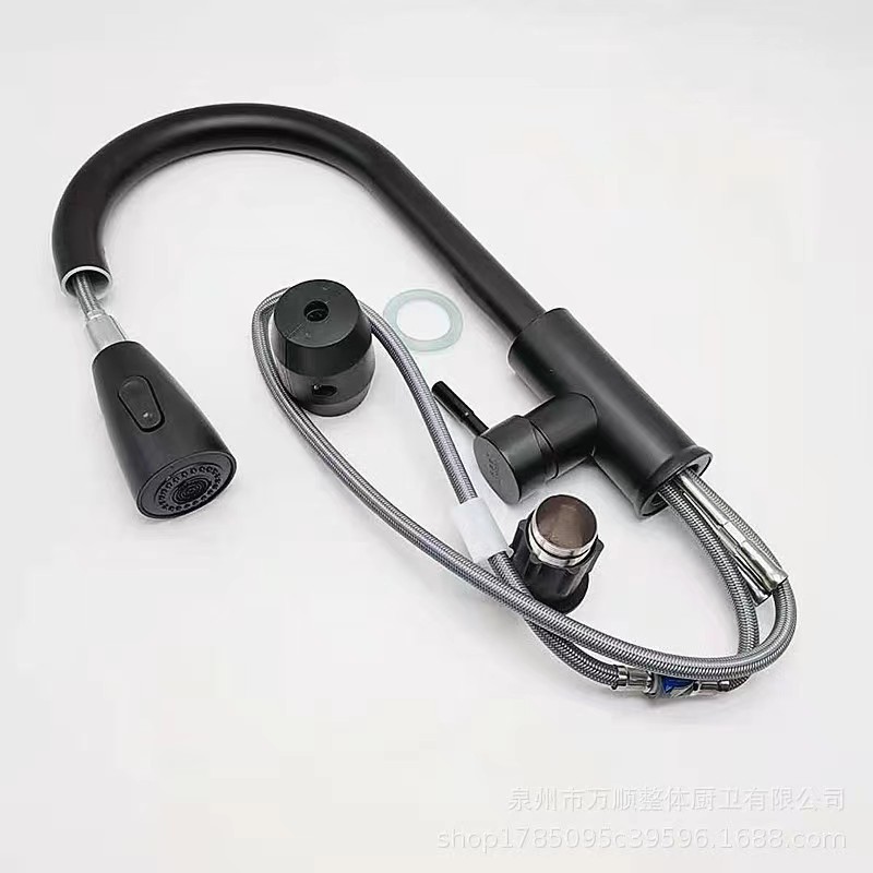 Comercio exterior transfronterizo versión 304 de acero inoxidable cepillado negro plano de tres vías fregadero de la cocina fregadero grifo caliente y fría