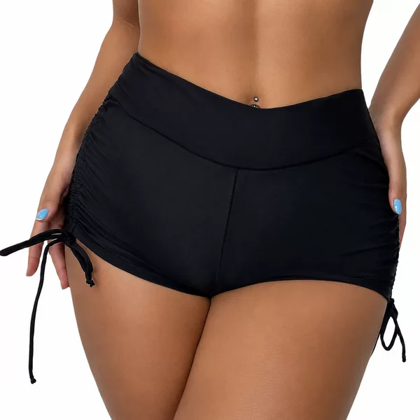 European and American Foreign Trade Bikini Boxer Shorts Swimsuit Single Piece Solid Color High-Waisted Conservative Ruched Drawstring Swim Shorts Swimwear