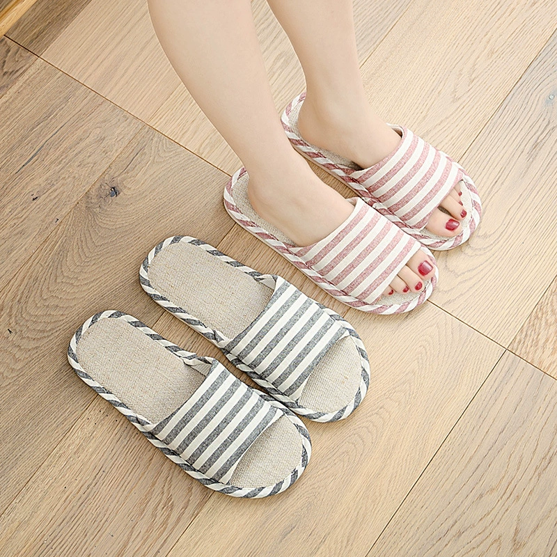 Весенне-летние льняные тапочки с открытым носком, домашние хлопковые мужские парные женские летние напольные тапочки оптом
