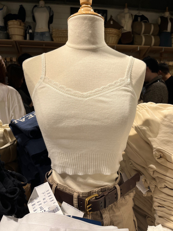 BM Style American Style V-neck White Knitted Sling Women's Cotton Inner Tight Lace Vest Top