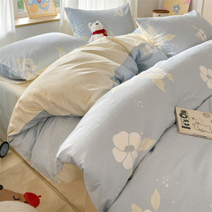 2025 New Style Small Fresh Cotton Four-Piece Set Pure Cotton Bed Bed Sheets Pillowcase Student Dormitory Single Three-Piece Bed Bed Sheets Set