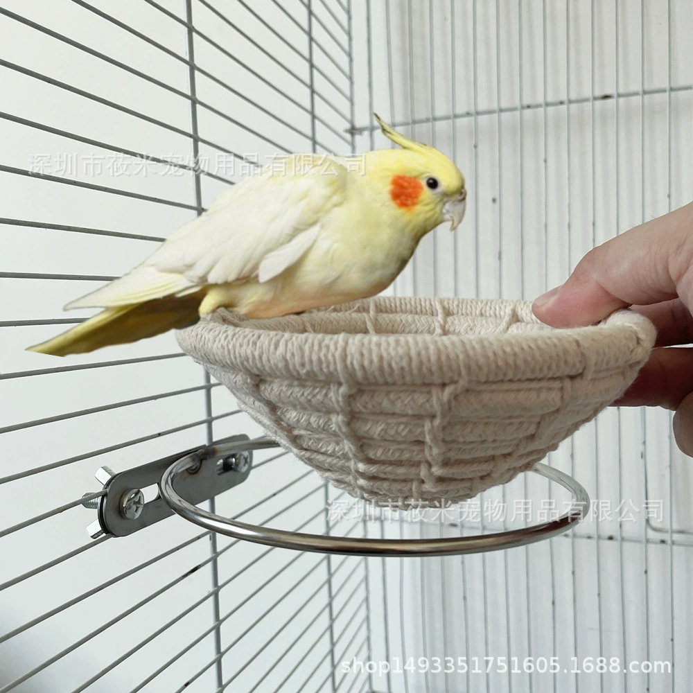 Пион Сюань Фэн Тигровая шкура Вэнь Птица Ручная деревянная хлопковая веревка Птичье гнездо Попугай Теплое Птичье гнездо Хлопковое гнездо Подставка из нержавеющей стали Качели