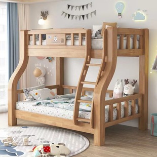 All Solid Wood High and Low Bed Double-Layer Simple Thickened Double Bed Home Log Two-Story Children's Bunk Bed Double Bunk Bed