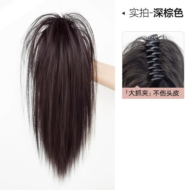 Cascada de caballo mujer simulación clip de agarre de cabello alto cráneo dulce grupo de mujeres picante teñido cascada medio cabello rizado peluca de cola de caballo alta
