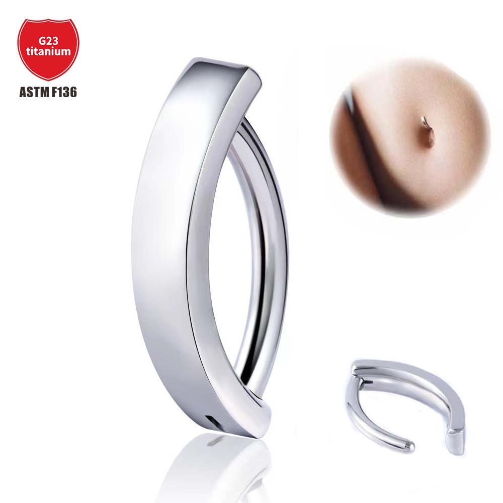 G23 Titanium Glossy Belly Button Ring Simple Curve Navel Piercing Jewelry 1.6mm*12mm detail image 5