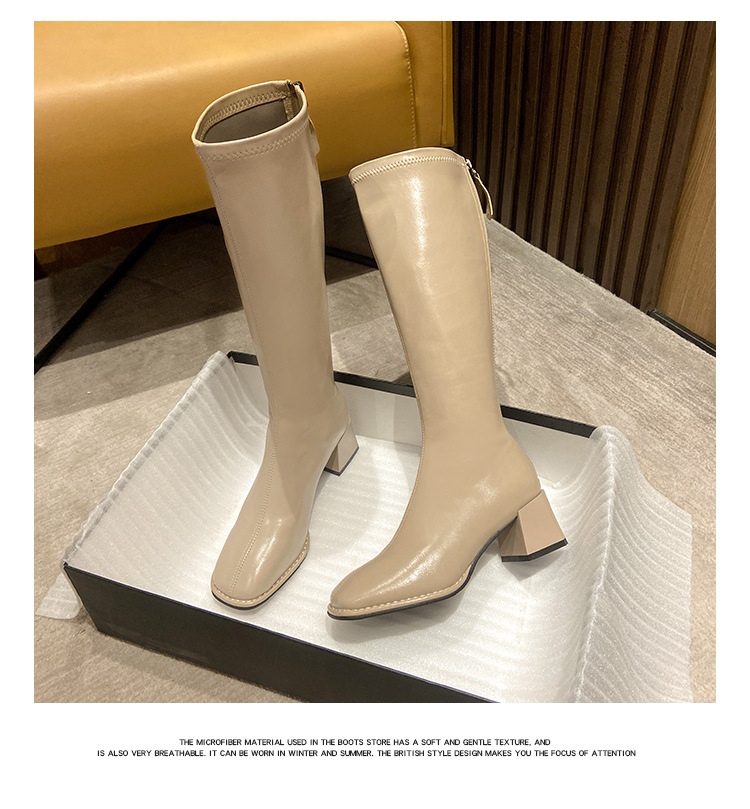 Brown Knee High Boots For Women With Thick Heels And Square Toe_voghion.com