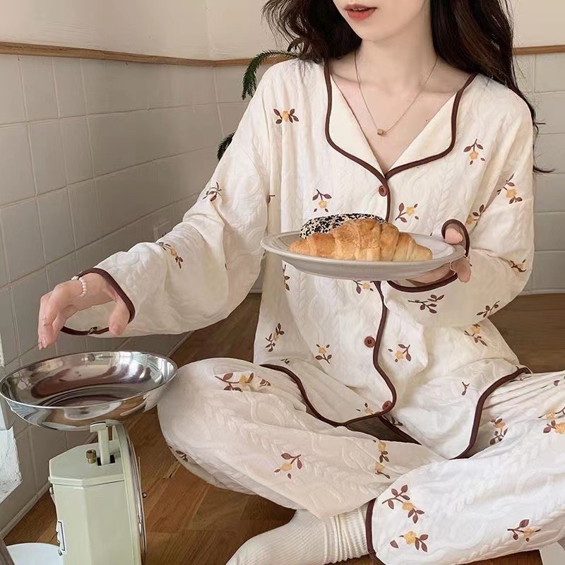パジャマ女子春秋タイプ2025長袖ネット紅風秋紫大サイズゆるい家庭服セット秋冬|undefined