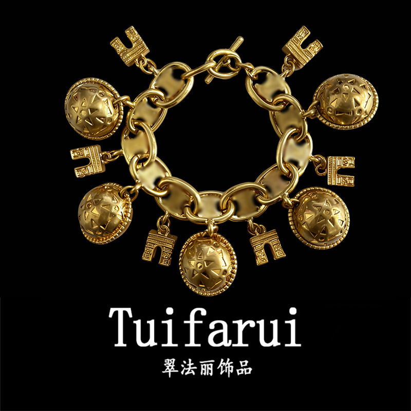 Second-Hand Vintage Alloy Bracelet, Sajia Arc De Triomphe Series Gold Ball Bracelet Jewelry Second-Hand Vintage Alloy Bracelet, Sajia Arc De Triomphe Series Gold Ball Bracelet Jewelry