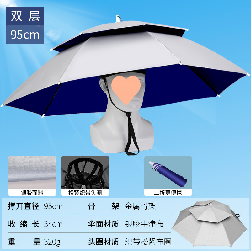 伞帽头戴雨伞帽子钓鱼头戴太阳伞户外采茶环卫防晒斗笠伞折叠大号|undefined