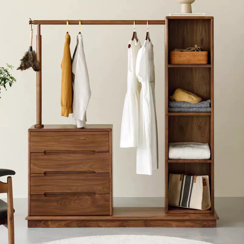 Скандинавский комод из цельного дерева и вешалка для одежды, встроенный многофункциональный дифференцированный подвесной шкаф из черного ореха Северной Америки, прямая продажа с фабрики