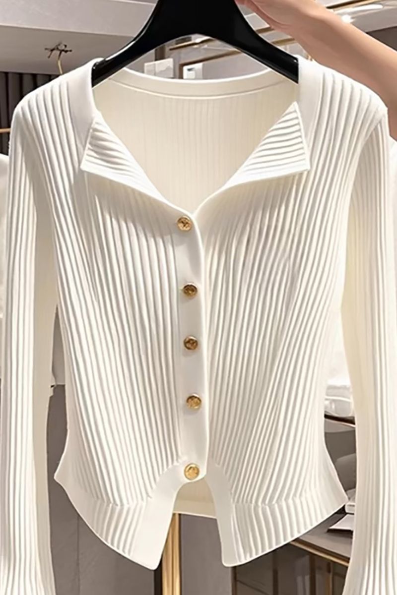 秋冬新款修身遮肉毛衣针织打底开衫女内搭设计感小众喇叭长袖上衣