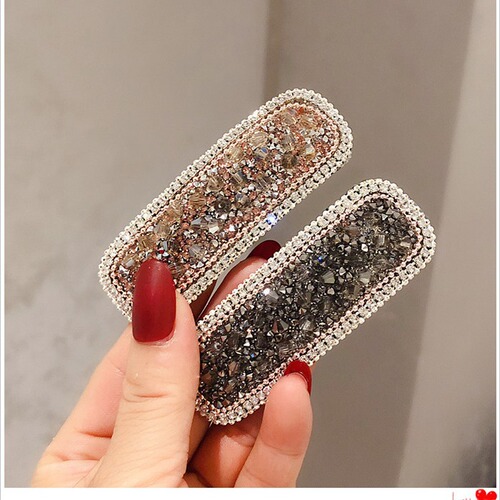 Glass glazed hairpin side clip girl's simple full diamond side bangs clip rhinestone broken diamond BB clip on the back of the head