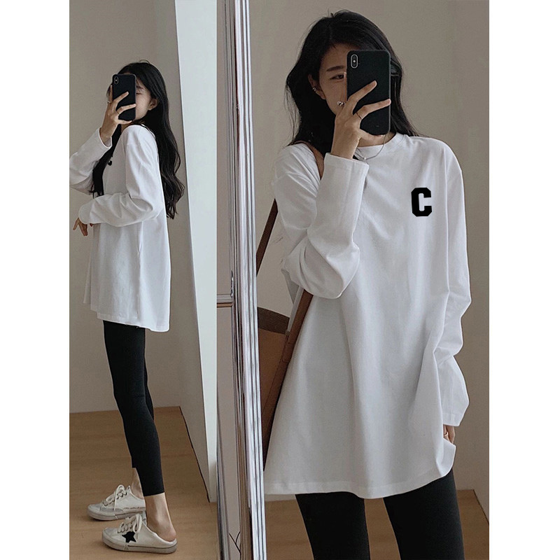 White Cotton Long-Sleeved T-Shirt for Women in Autumn and Winter, Bottoming Shirt 2025 New Hot Style Design Mid-Length Top