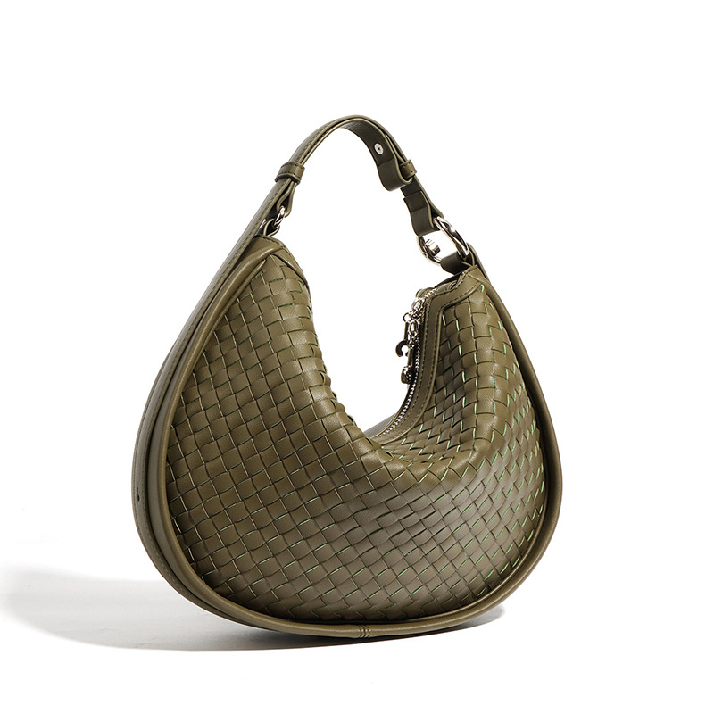 Underarm Crescent Bag Genuine Leather Large Capacity Shoulder Bag For Women Professional Commuter Hand-Woven Handbag - Thumbnail 5