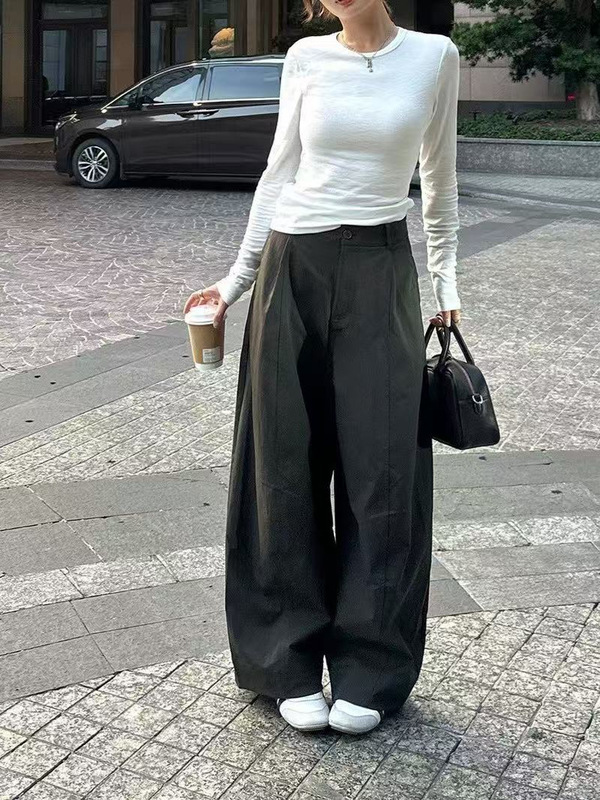 白色阔腿裤女2025年新款秋季韩系慵懒松弛宽松直筒休闲裤|undefined