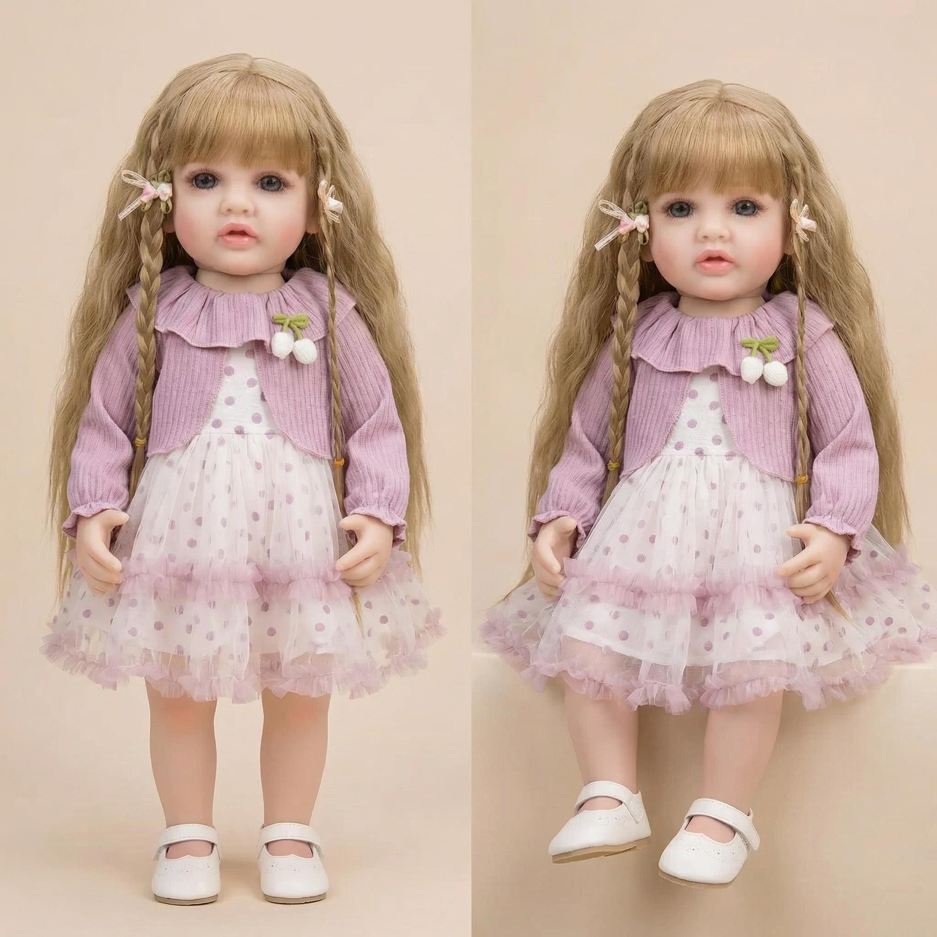 NPK22inch claras violeta mangas largas chal Betty simulación muñeca renacida para acompañar a los niños regalos de vacaciones preferidos