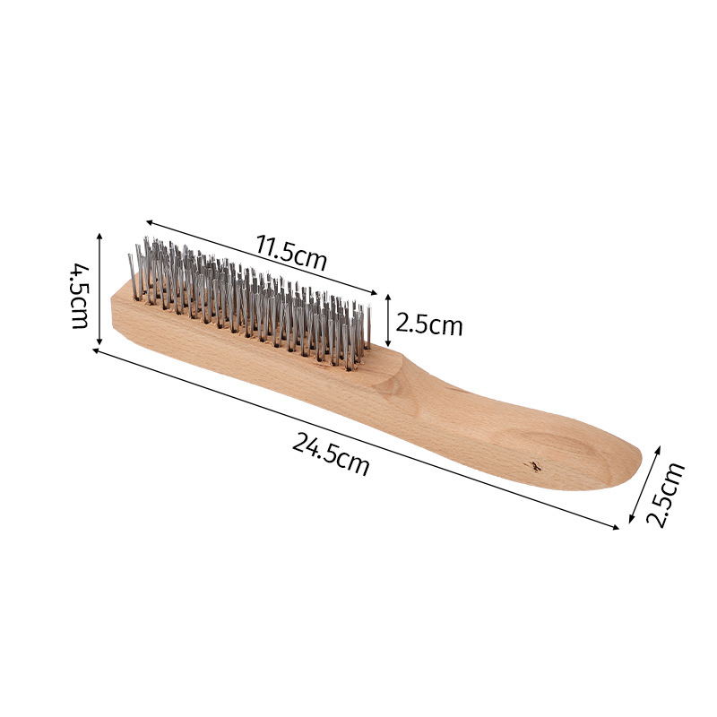 Nueve caballo de alambre de acero al carbono cepillo de rasguño de alambre de acero inoxidable mano curvada 14 pulgadas mango de madera grande Haya madera de caucho de abedul