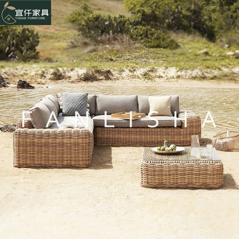戶外藤編沙發庭院組合露天別墅花園民宿酒店陽台休閒藤椅沙發家具