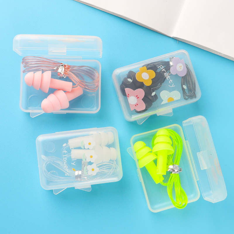 厂家批发卡通贴花两对装防噪音耳塞硅胶耳塞学习睡眠游泳耳塞套盒