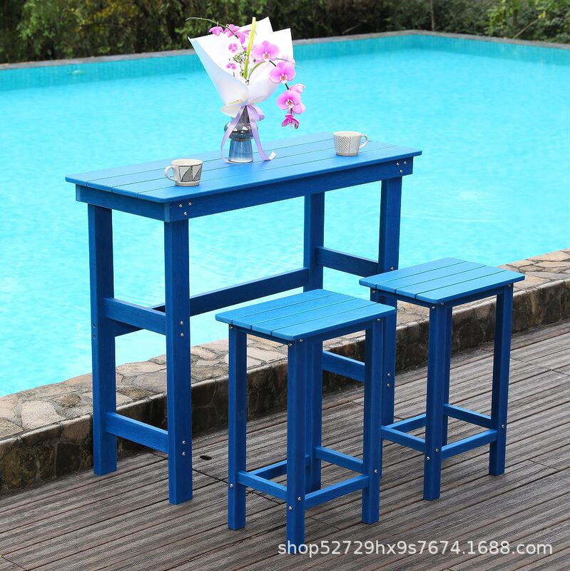 Hdpe Outdoor Courtyard Garden Restaurant Park Balcony Terrace High Bar Table and Stool Set Navy Blue