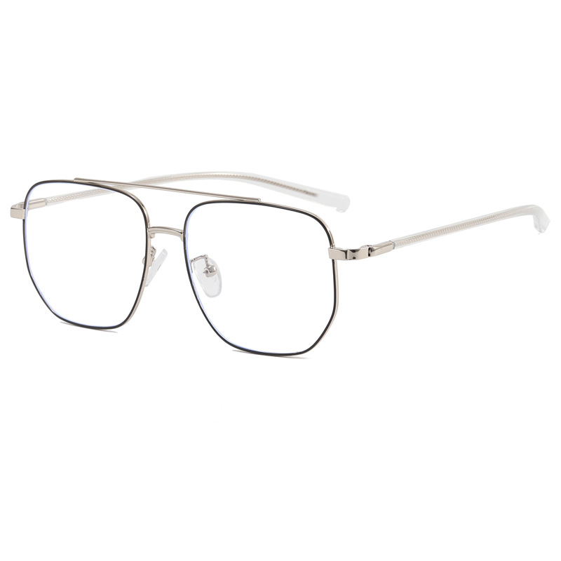 Gafas de luz azul marco de los hombres de moda pu guapo marco grande cara grande que adelgaza gafas lisas metal doble haz mismo estilo marco de gafas de borde dorado