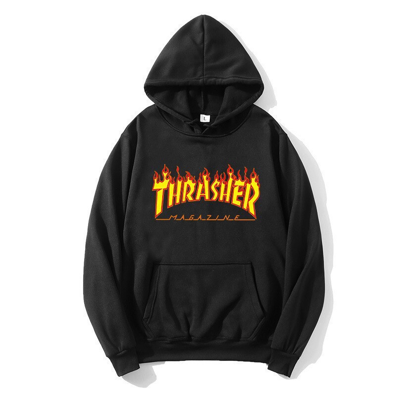 2024 foreign trade new men's and women's hoodie Thrasher flame printed sweater multi-color street fashion brand sweater
