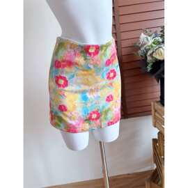 大码胖mm油画印花高腰半身裙女夏季包臀裙显瘦辣妹裙子a字短裙