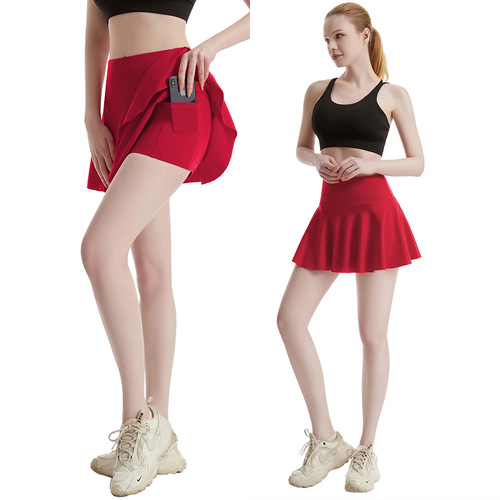 Half-length sports skirt for women, summer anti-exposure pleated high-waisted yoga skirt, badminton training, quick-drying tennis skirt