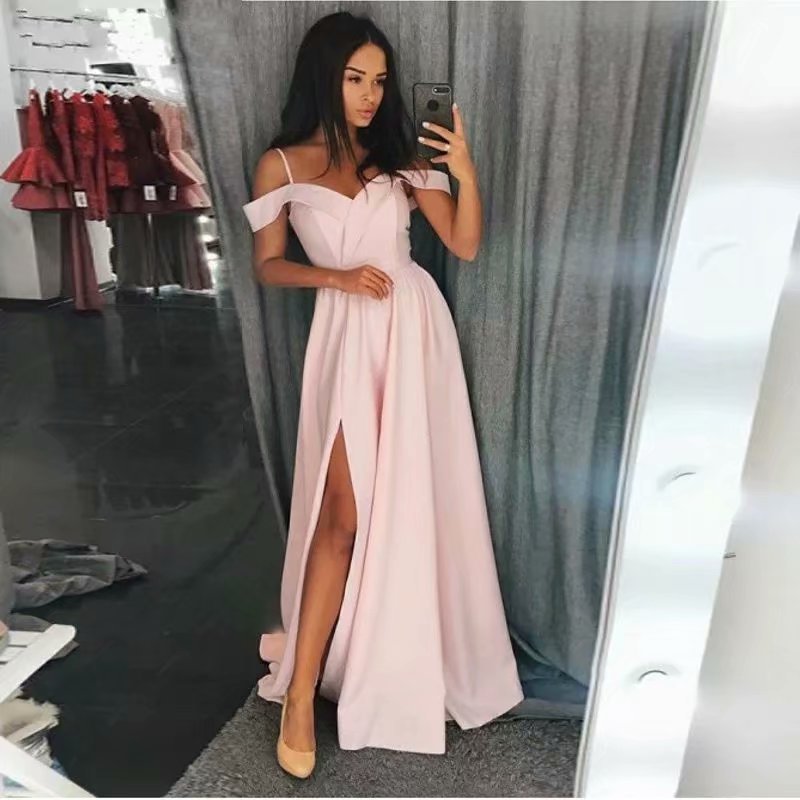 Europeo y americano Amazon AliExpress deseo nueva correa de hombro satén elegante simple sexy vestido de noche