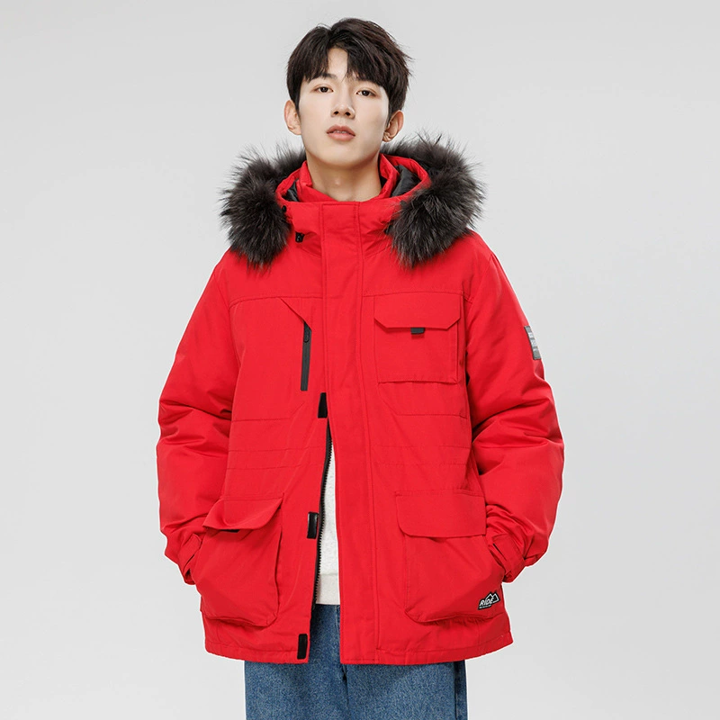 Зимний прилив бренд открытый горный карман пуховик мужской большой шерстяной воротник мульти карманы 90 белая утка с капюшоном