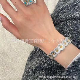 bu契拉提意大利手工拉丝工艺复古蕾丝手镯雏菊宫庭风镀925银手环
