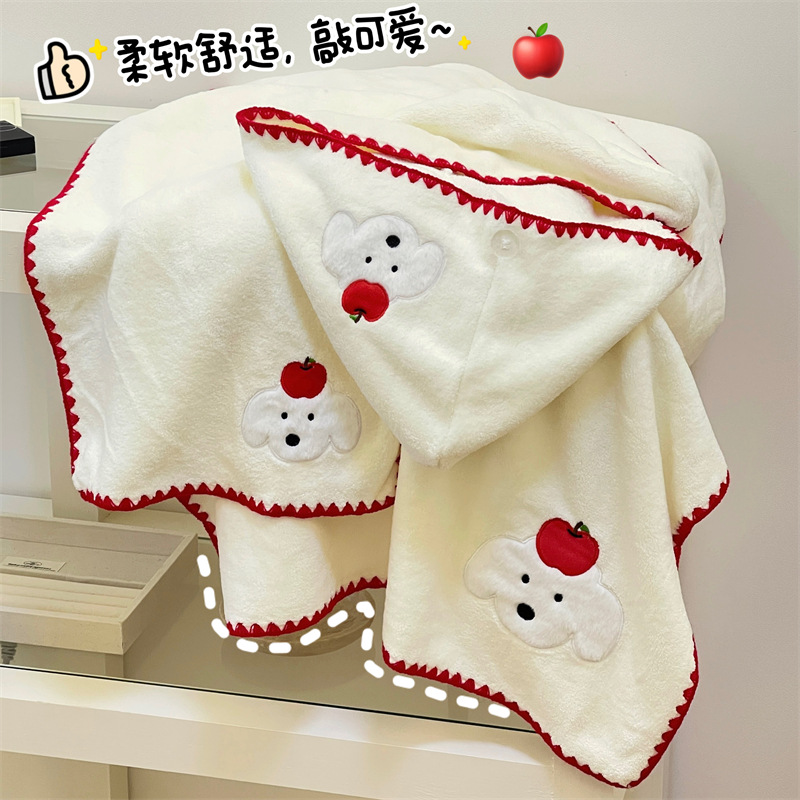 Toallas de baño lindas para perros de manzana toallas de mujer sombrero de cabello seco de tres piezas para el hogar absorción de agua rápida no seco cabello toallas gruesas
