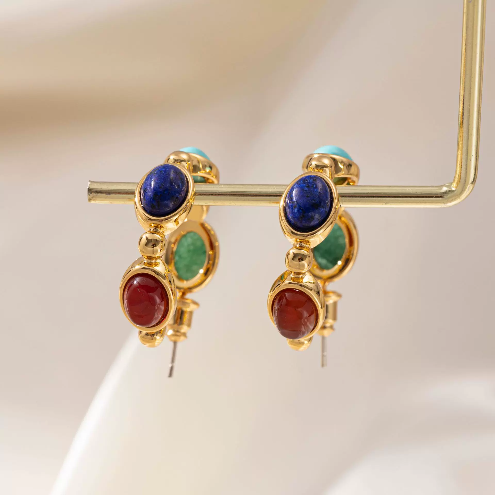 黄铜镀QT金松石玛瑙耳环高级感轻奢气质简约百搭小众不掉色耳环女