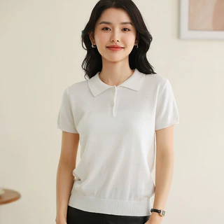 春夏纯色棉POLO领半袖女基础简约百搭休闲打底针织衫马甲T恤纯棉