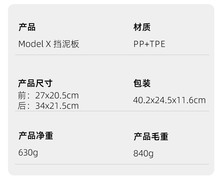 Suitable for 23-26 Tesla Model X Mudguards, Tire Mud Flaps, Car Modification Accessories