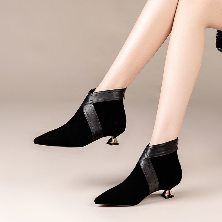 Pointed Toe Short Boots for Women 2025 Autumn and Winter New Style Cat Heel Versatile Elegant Fleece-Lined Short Ankle Boots Single Boots Boots