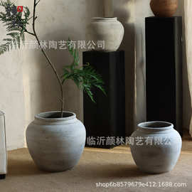 复古白大圆坛水泥盆组合陶罐客厅阳台装饰绿植盆民宿酒店装饰罐子