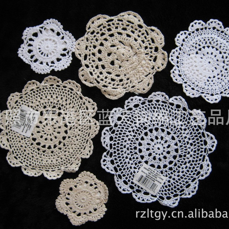 供应手钩棉线花，钩针杯垫餐垫、手工钩棉线餐垫杯垫