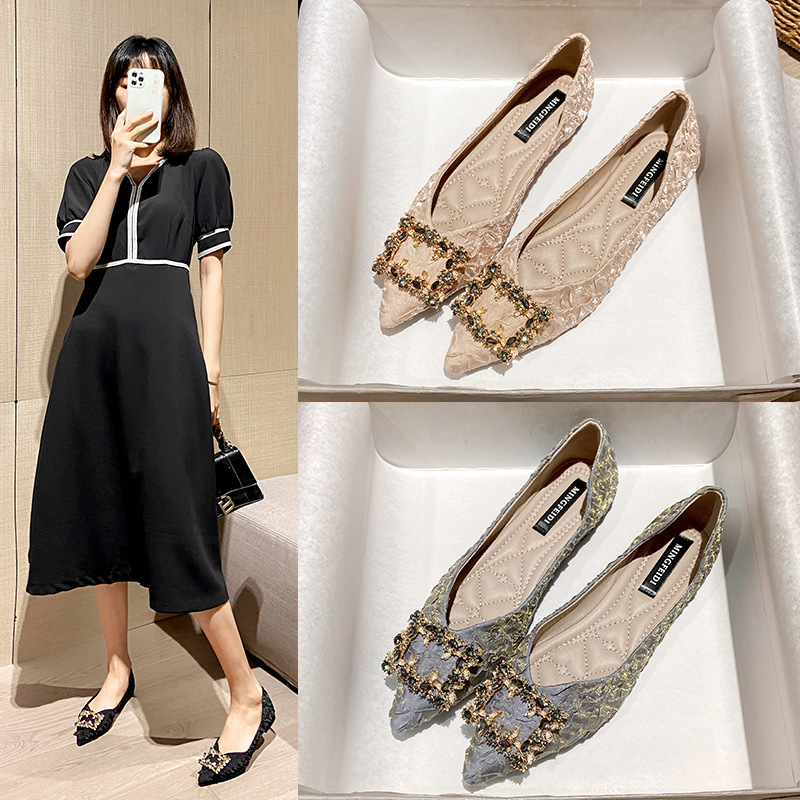 Fashionable breathable shoes low-cut flat pointed-toe with…
